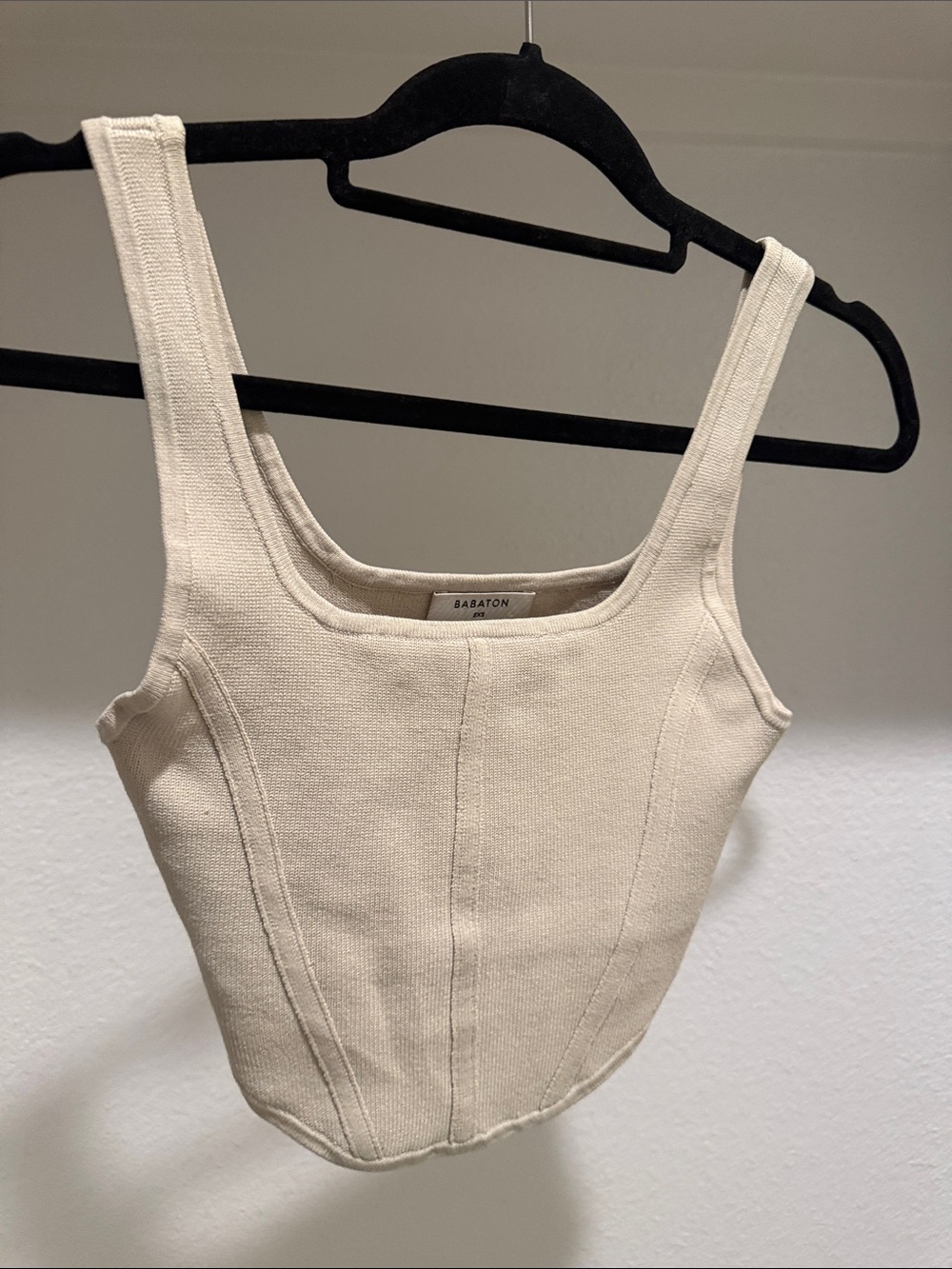 Babaton Cream Ribbed Tank with Square Neck